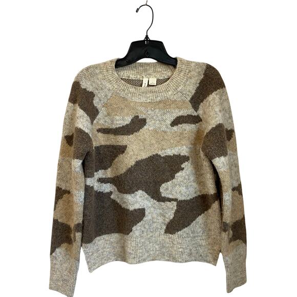 Anthropologie Moth Camo Knit Pullover Sweater Brown Tan S Soft Cozy Fall - Picture 1 of 8